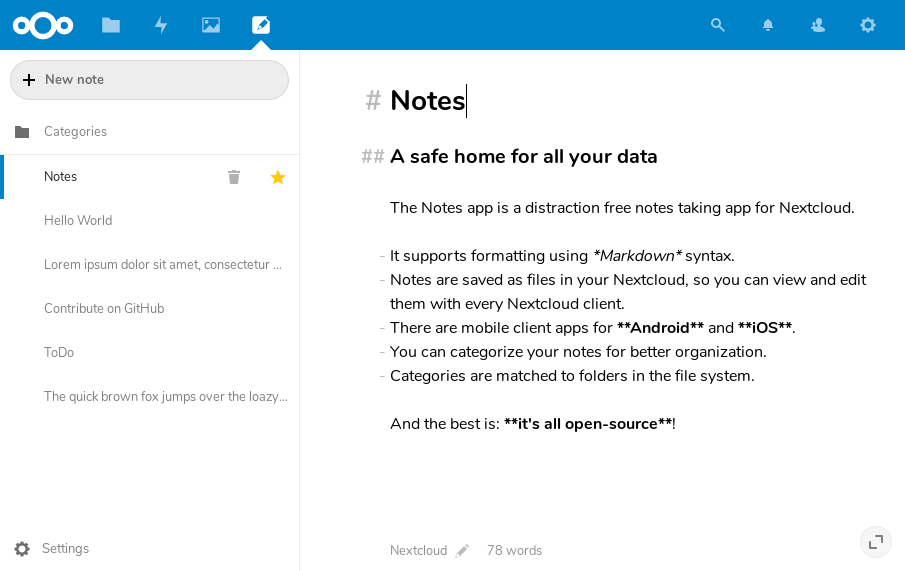 The Nextcloud Notes interface